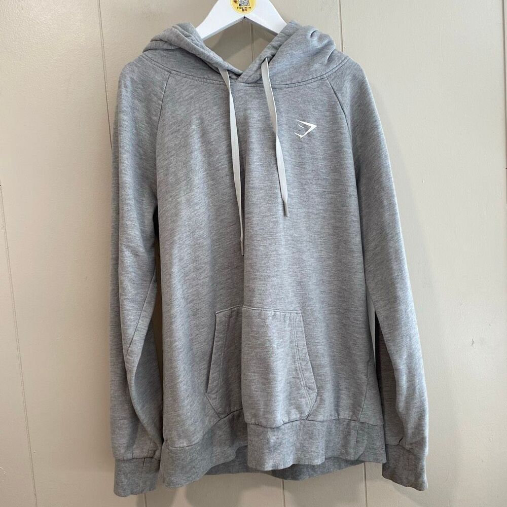 Gymshark Gray Fleece Lined Pullover Hoodie | Athletic Logo Sweatshirt Size M